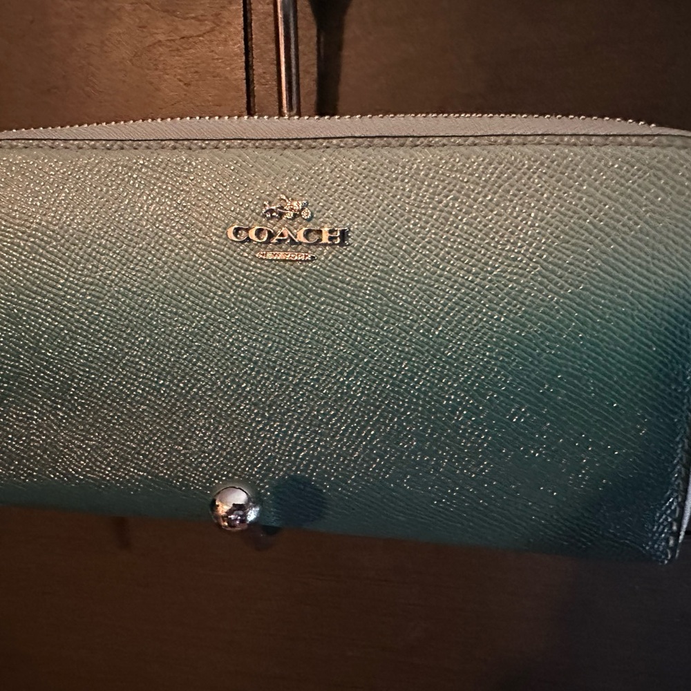 Coach Ombré Blue Accordian Wallet with Silver Zipper